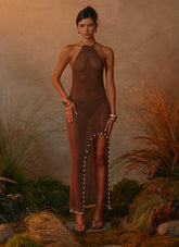 Fennella Beaded Maxi Dress - Chocolate